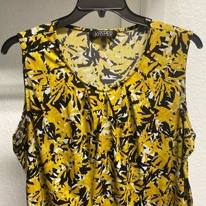 Keyhole black, yellow and white blouse
